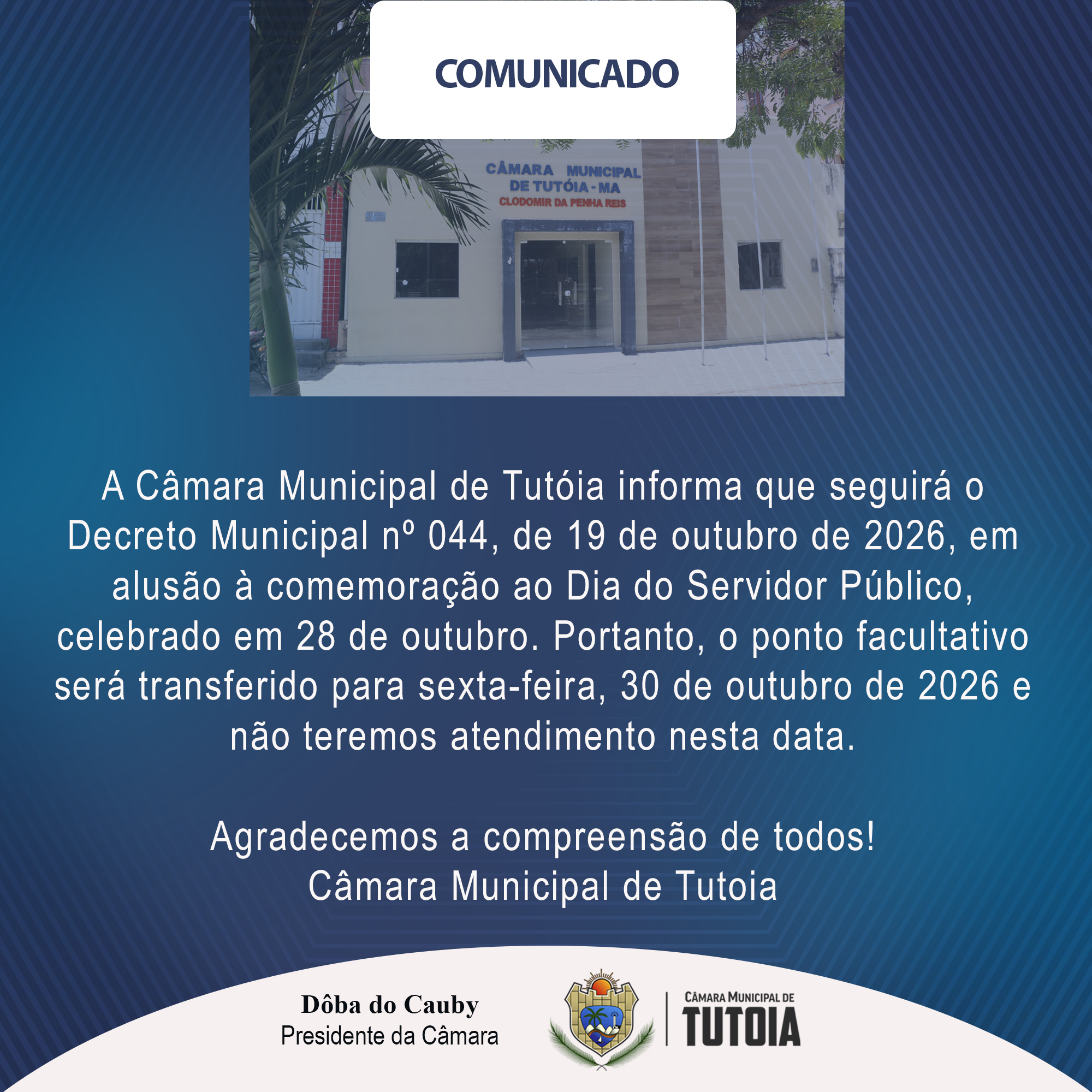 Comunicado sobre ponto facultativo - Dia do Servidor Público 2026  